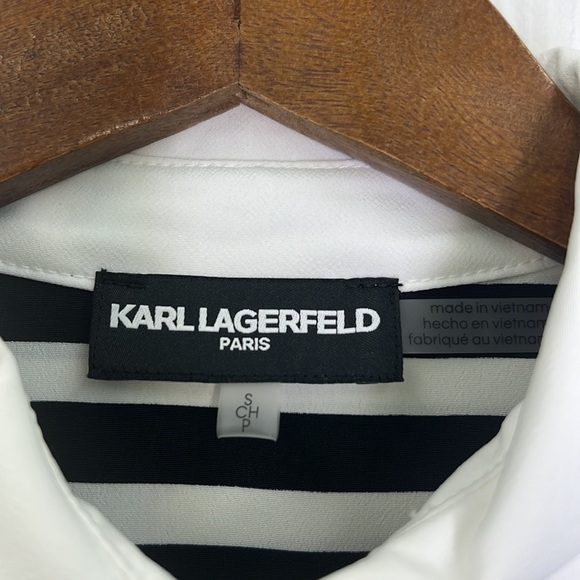 Karl Lagerfeld - Paris Stripes Hi Low Oversized Button Down Blouse Size Small - Picture 10 of 13